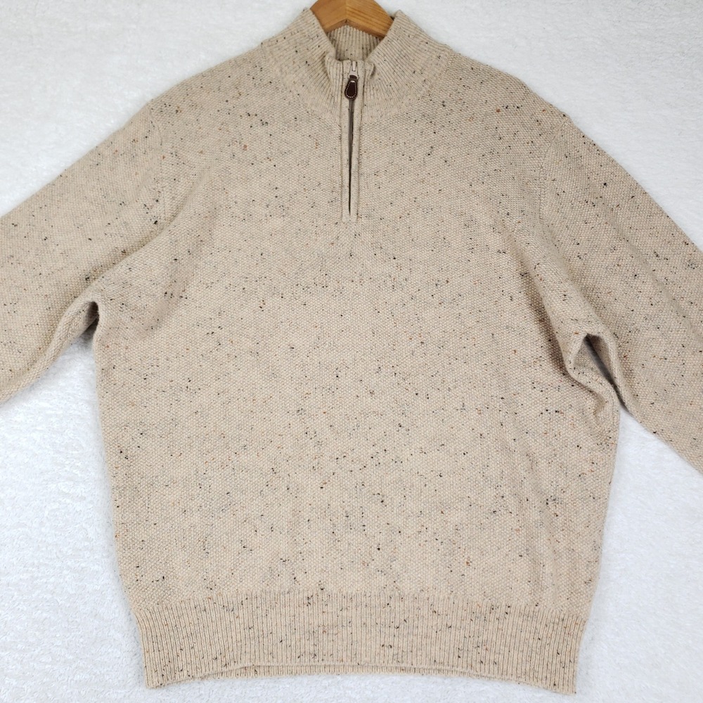 Jos. A. Bank M Lambswool Donegal Fleck Quarter Zip Sweater Beige Mock Fisherman